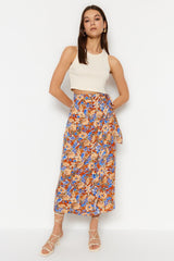 Multi Color Floral Print Viscose Fabric Midi Woven Skirt Twoss23et00294