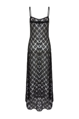 Black Lace Straps Body Sitting Flexible Knitted Maxi Pencil Dress Twoss24el00574