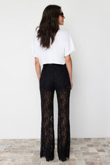 Black Lace Flare Spanish Leg Woven Pants Twoss24pl00096