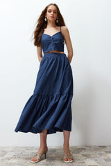 Indigo Flared Maxi Length Woven Skirt Twoss24et00059