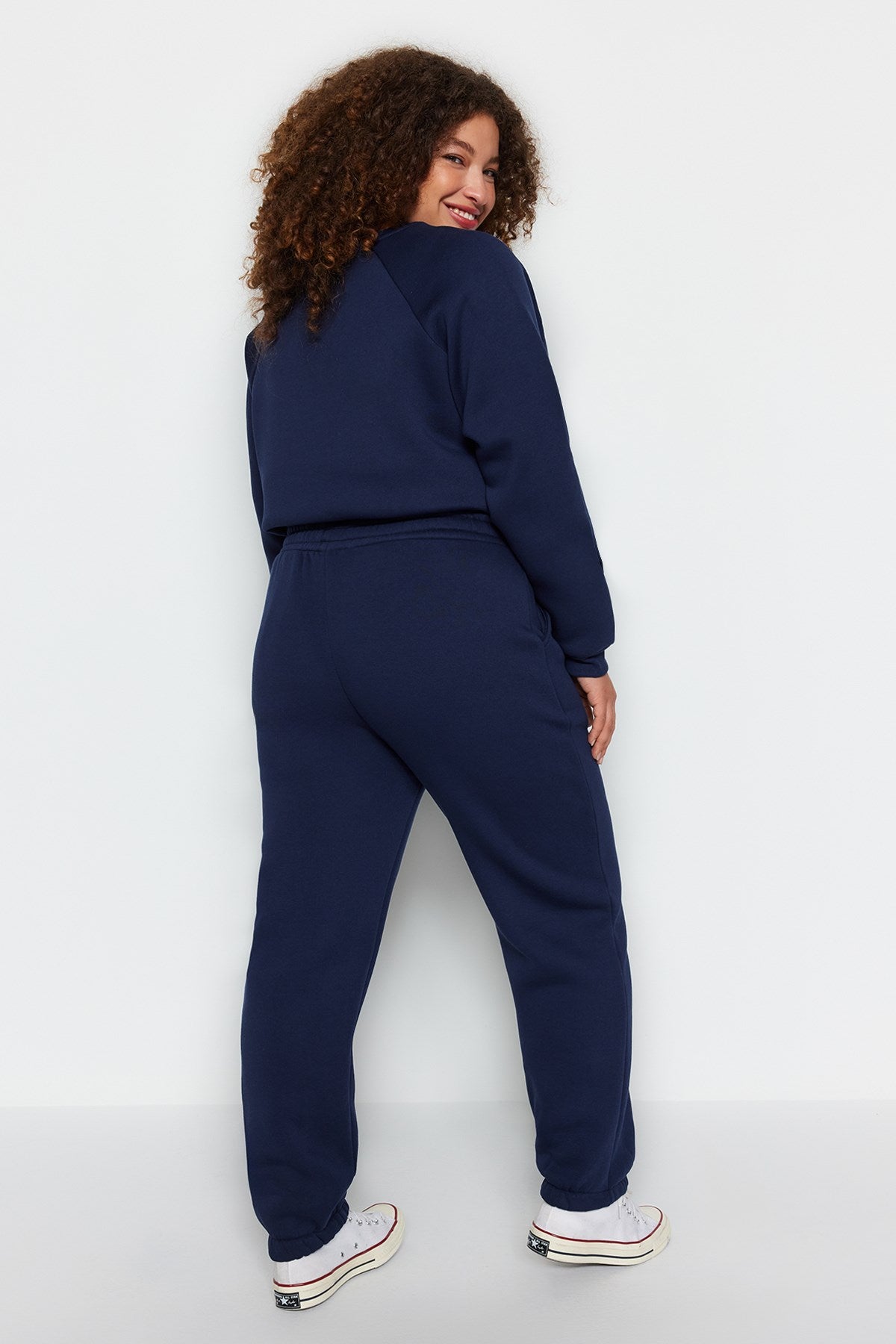 Navy Blue High Waist Jogger 3 Thread Charcoal Plus Size Sweatpants Tbbaw24aj00002