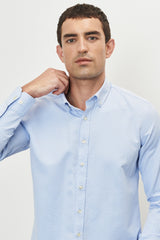 Men's Light Blue Slim Fit Slim Fit Buttoned Collar Chunky Shirt 4a2023100003