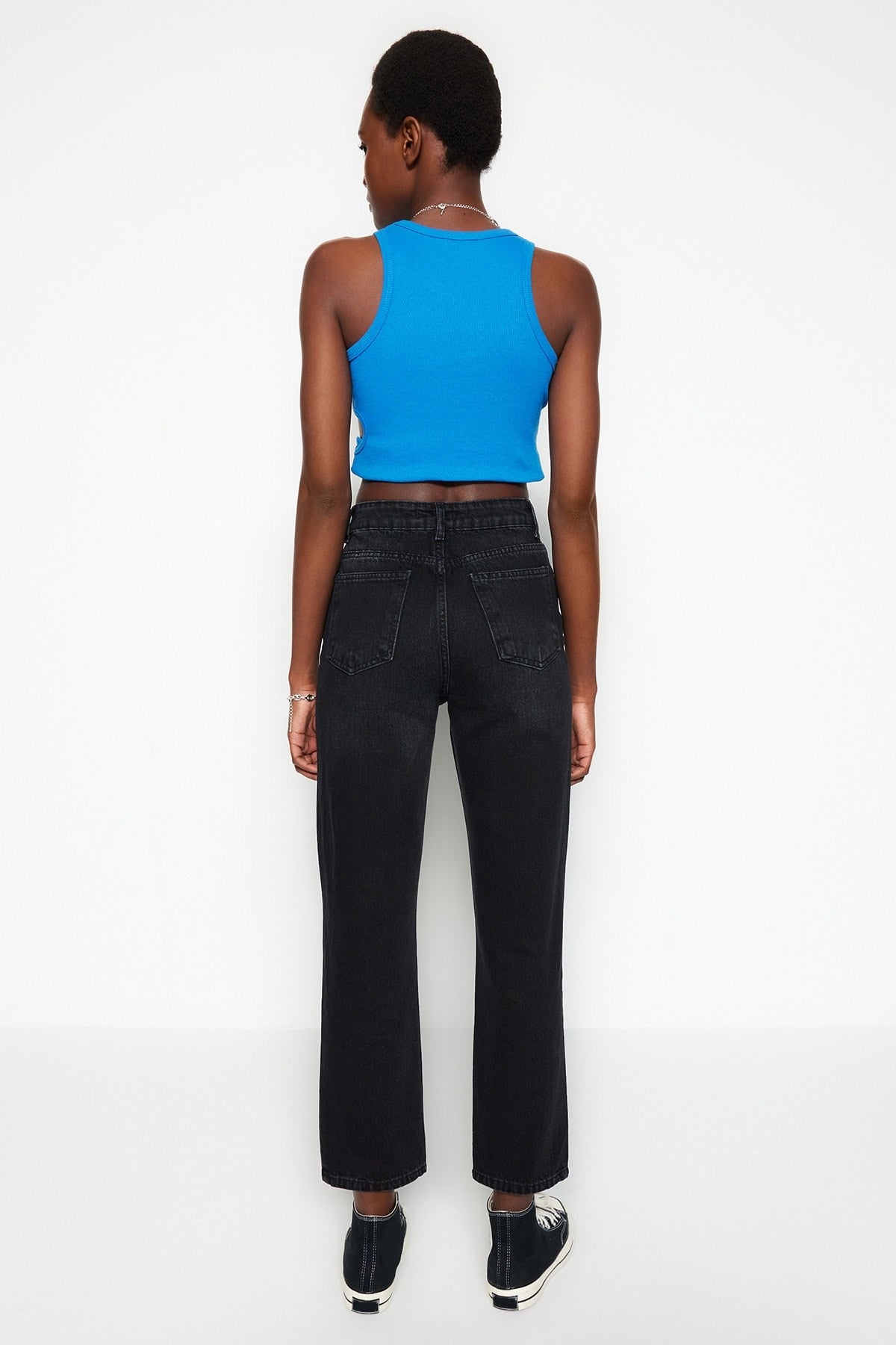 Black High Waist Straight Jeans Twoss23je00089