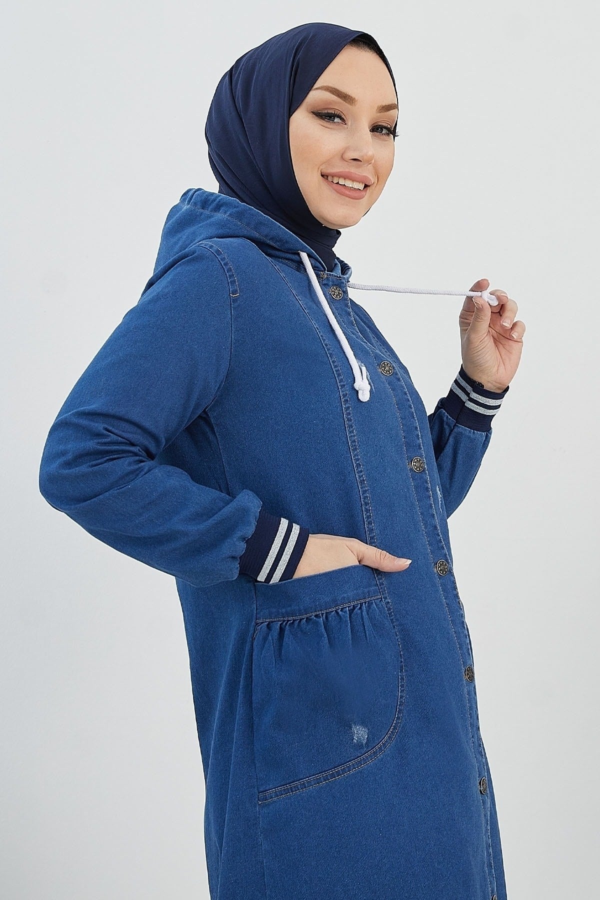 Long College Jacket With Pockets - Dark Blue Ms00or7603