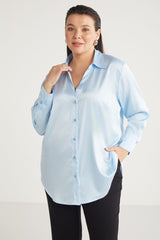 Alainabb Women's Plus Size Lycra Satin Look Cuff Wide Cut Shirt Alainabb01112023