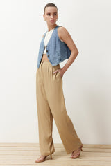 Grey Straight/straight Cut Belt Detailed Woven Pants Twoss24pl00023