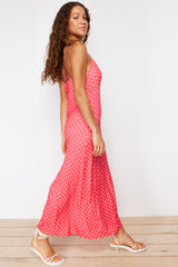 Red Polka Dot A Cut/bell Form Back Detailed Flexible Knitted Maxi Dress Twoss24el00582