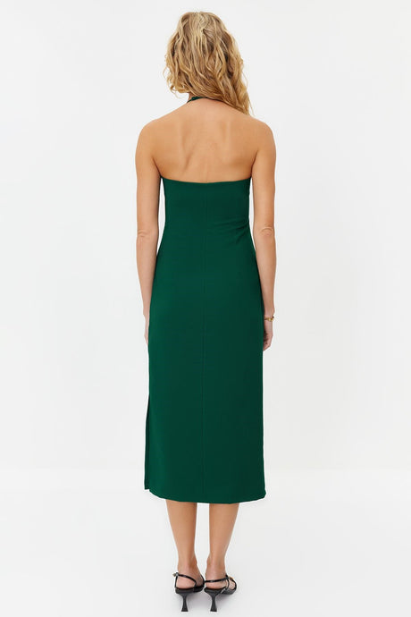 Green Body-fitting Slit Woven Maxi Dress Twoss24el00212