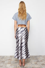 Gray Patterned Satin Maxi Knitted Skirt Twoss24et00119