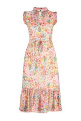 Yellow Floral Print A Cut Midi Lined Chiffon Woven Dress Twoss23el01840