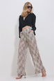 Women's Beige Double Pockets Waist Elastic Sequin Embroidered Tulle Palazzo Pants Alc-x11401