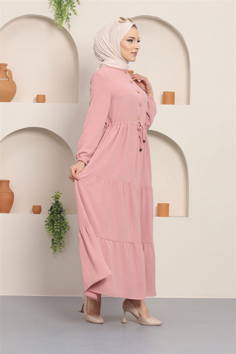 Ruffle Button Aerobin Dress Pink 8806