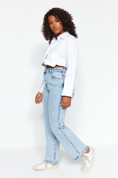 Dark Blue High Waist Additional Feature Not Available Straight Plus Size Jeans Tbbaw24cj00045