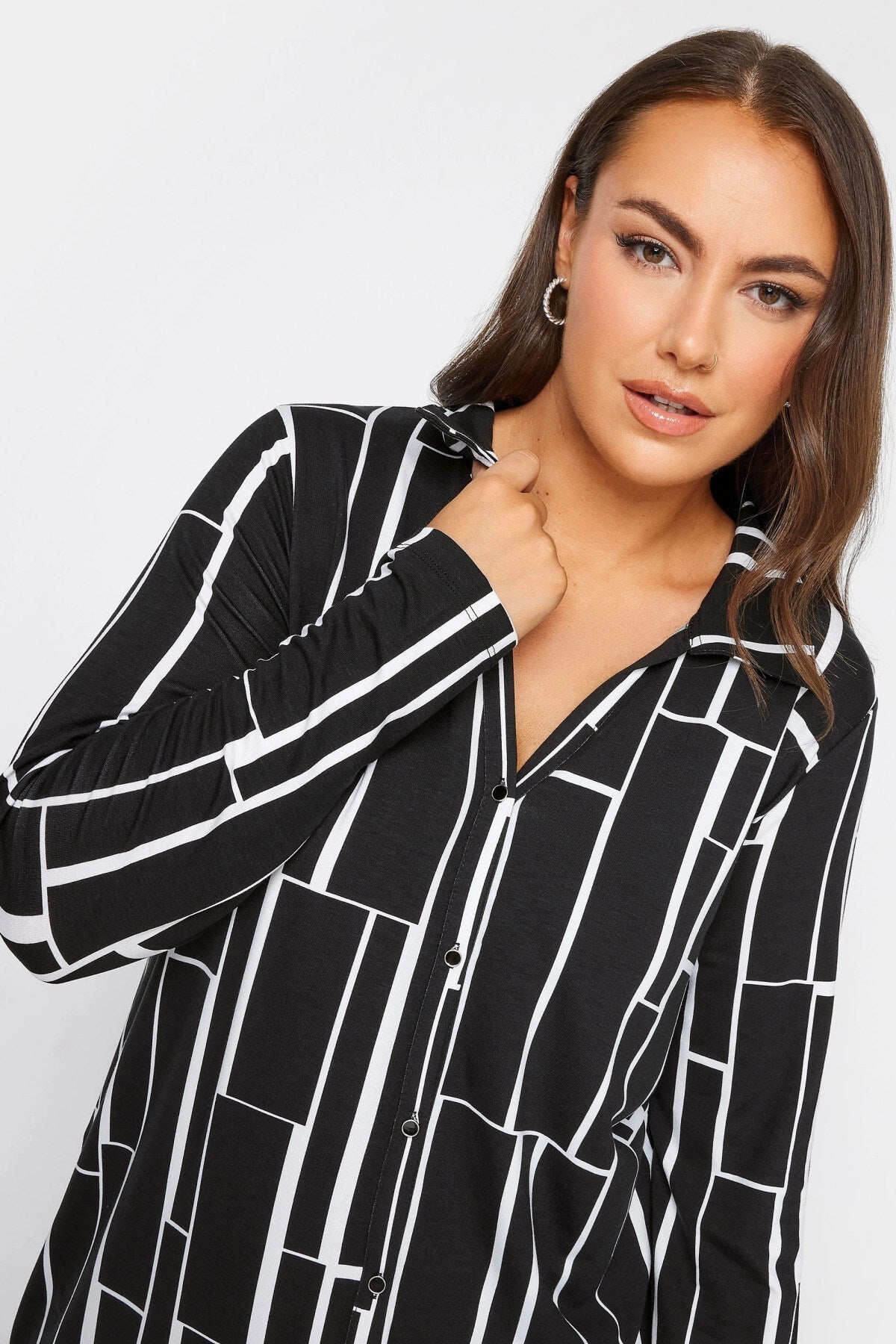 Plus Size Geometric Pattern Long Cut Long Sleeve Shirt 321234 Byk-23y-321233