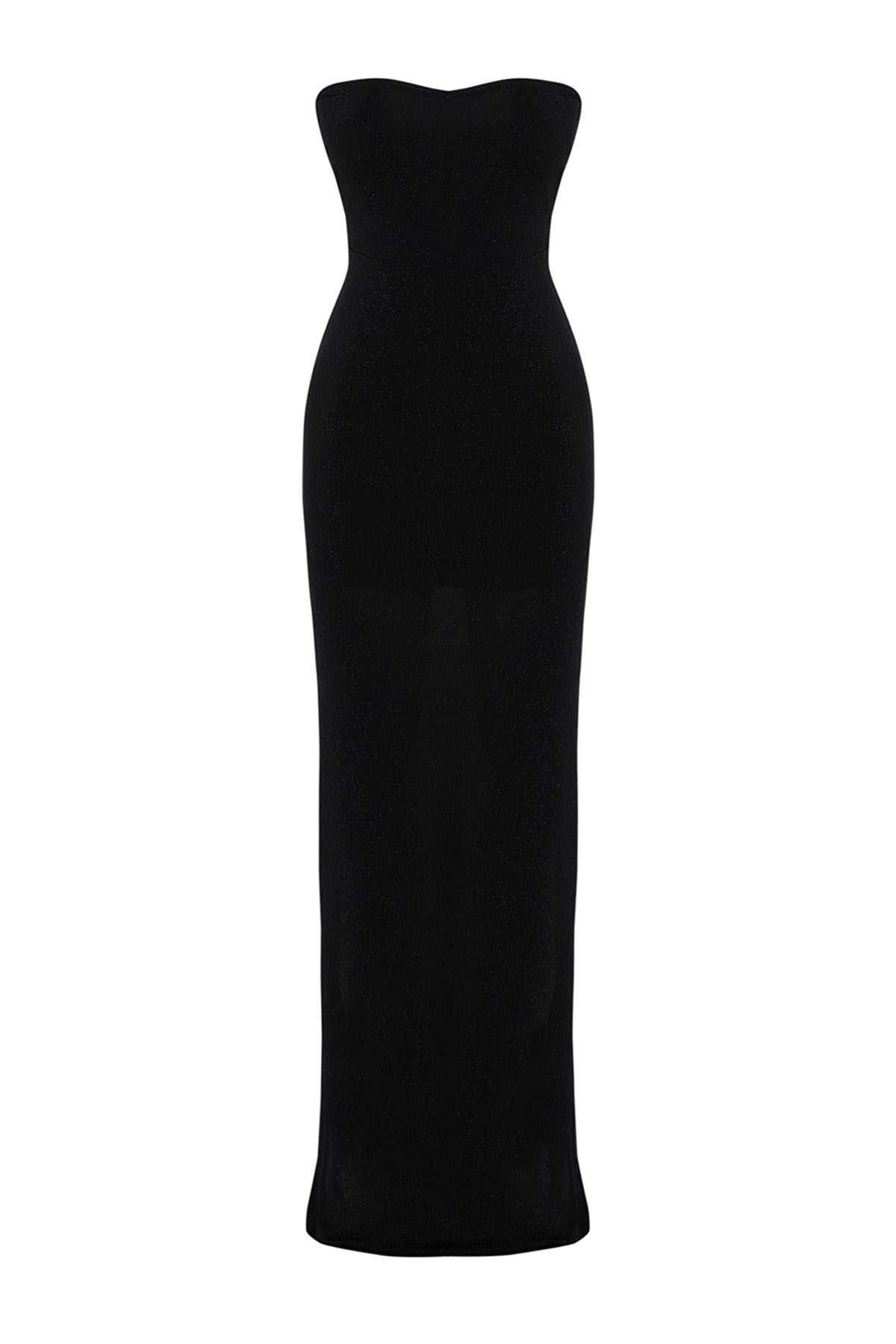 Black Body Fit Lined Glitter Long Night Evening Dress Tprss24ae00114