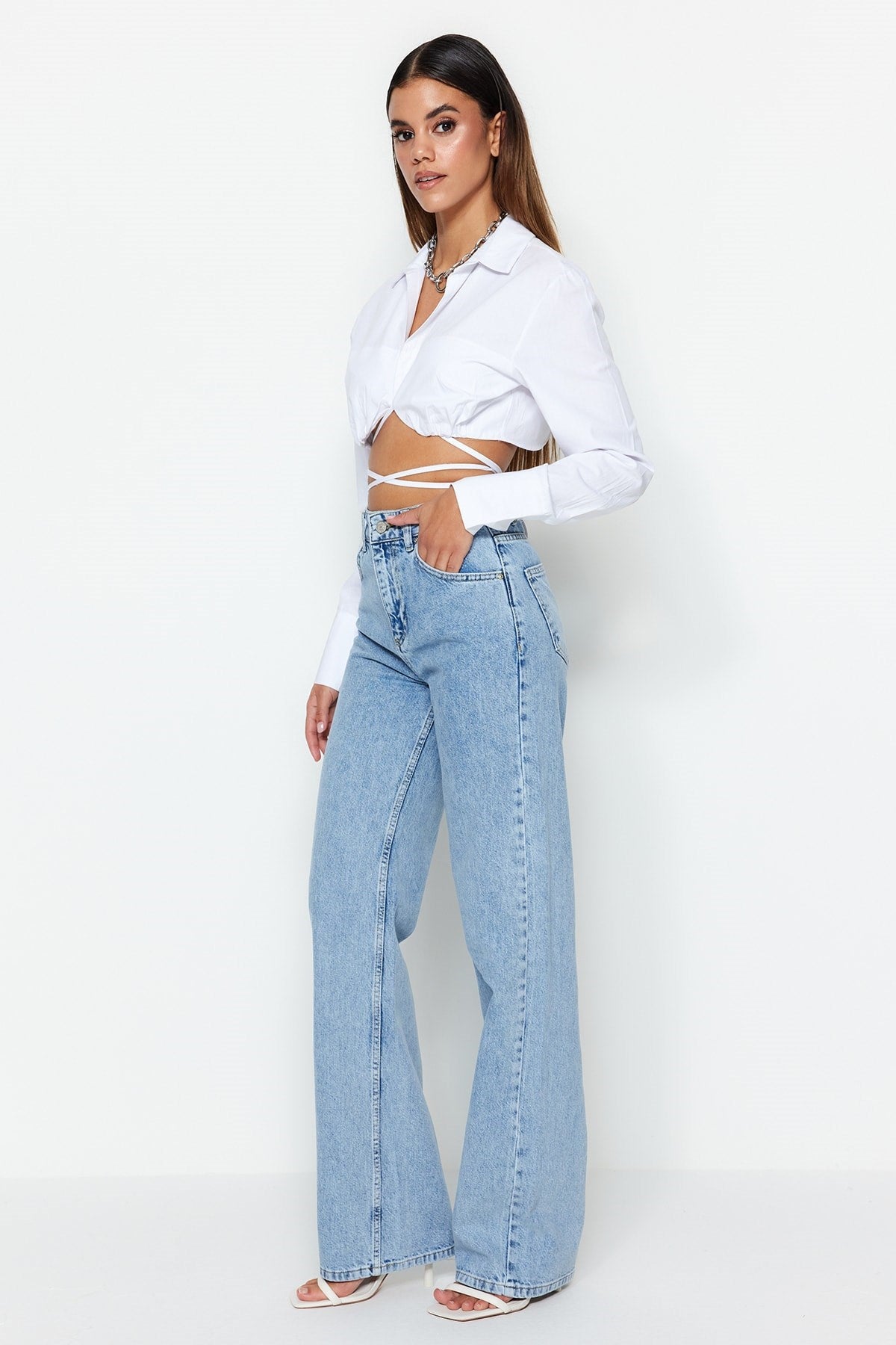 Black High Waist Wide Leg Jeans Twoss23je00068