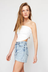 Black Leg Pleated Denim Shorts & Bermuda Twoss24sr00100