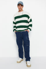 Camel Mens Oversize Fit Wide Pattern Crew Neck Striped Knitwear Sweater Tmnaw23kz00106