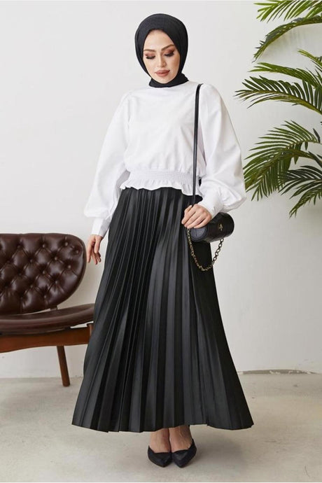 Women's Black Pillow Waist Elastic Skirt T 8354 23yetktr8354