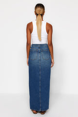 Blue Slit Maxi Denim Skirt Twoaw24et00058