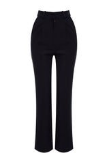 Black Straight Cut Wide Leg Pleated Woven Pants Twoss21pl0155