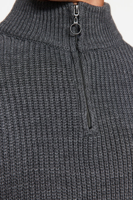 Navy Blue Men's Regular Fit Half Turtleneck Zipper Collar Sweater Tmnaw22kz1908