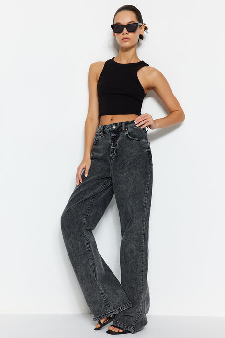 Anthracite High Waist Wide Leg Jeans Twoss24je00050