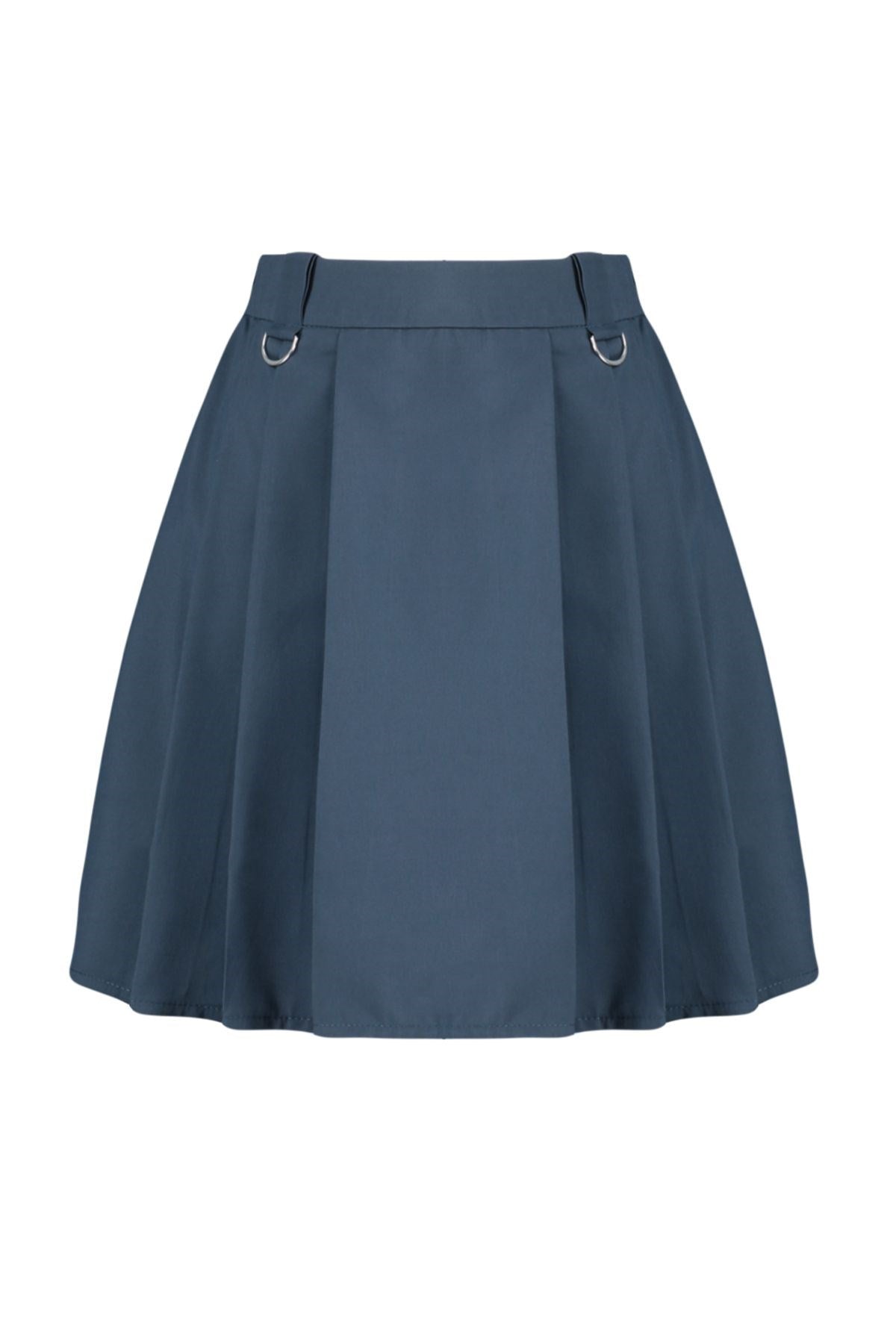 Navy Blue Pleated Buckle Detailed Mini Woven Skirt Twoss24et00115