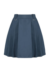 Navy Blue Pleated Buckle Detailed Mini Woven Skirt Twoss24et00115