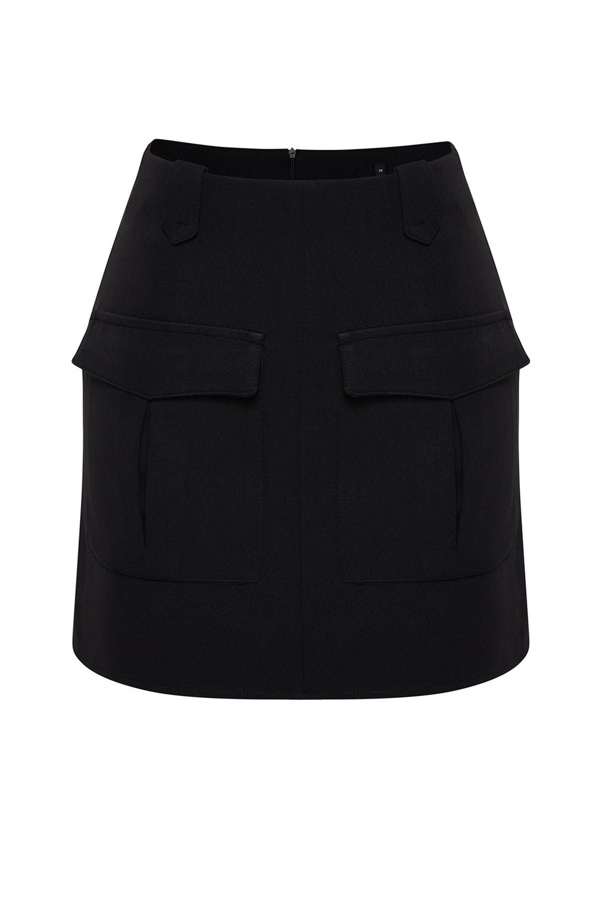 Black Pocket Detailed Woven Shorts Skirt Twoss24sr00111