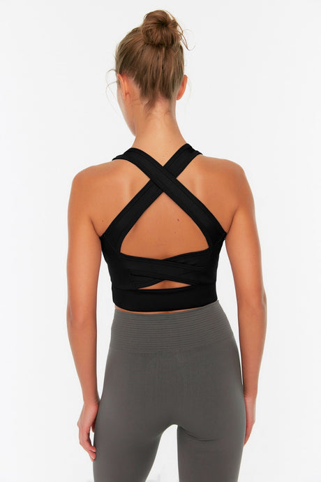 Black Backing /shaping Back Detailed Square Collar Sports Bra Twoss22ss0040