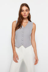 Light Blue Fitted Buttoned Woven Vest Twoss21ye0009