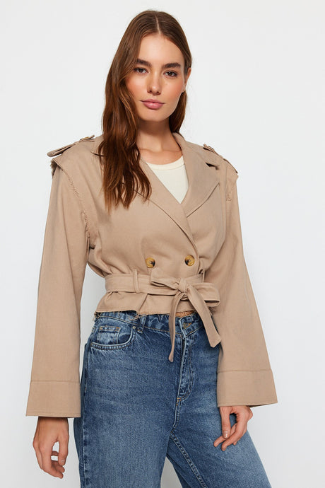 Mink Oversize Wide Cut Short Trench Coat With Belt Twoaw24tr00046