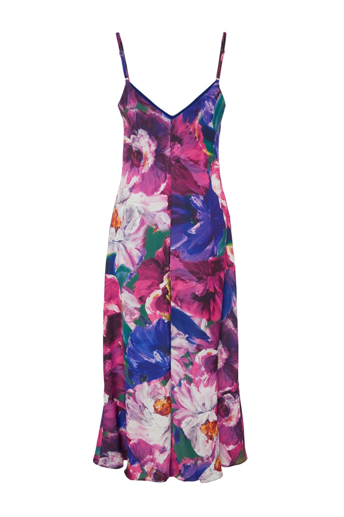 Multicolor Floral Pattern Straight Cut Strappy Midi Satin Woven Dress Twoss23el02416