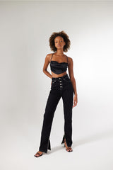 Sleeveless High Waist Straight Cut Toll Jeans Black Hltolljean