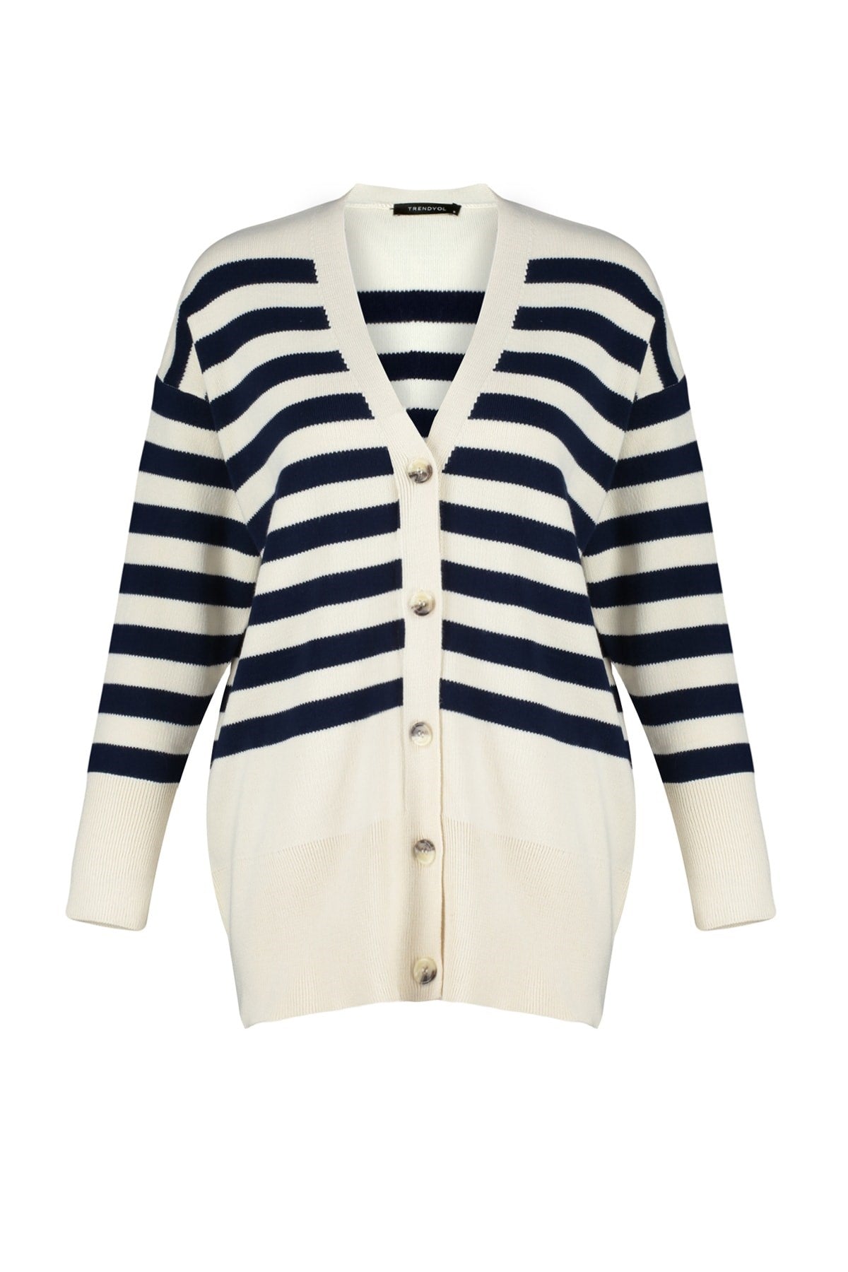 Stone Navy V Neck Striped Knitwear Cardigan Tctaw24th00034