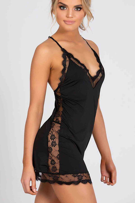 Lace Embroidered Nightgown Underwear Black Ms2607