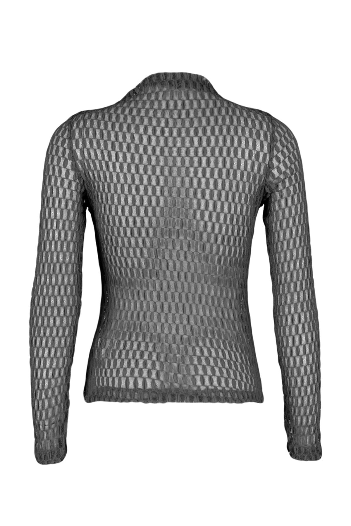 Anthracite Transparent Textured Cut Out/window Detailed Fitted/body Fit Knitted Blouse Twoaw24bz0029