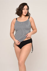 Women's Plus Size Adjustment Strap Side Sliding Black Zigzag Pattern Tankini 98980765