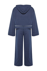 Navy Blue Wide Pattern Wide Leg Knitted Tracksuit Twoss21em0026