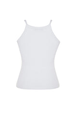 White Basic Ribbed Knitted Halter Collar Tank Top Tbbss23cv00000