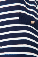 Navy Blue Striped Blouse Collar Knitwear Dress Tctaw23eb00012