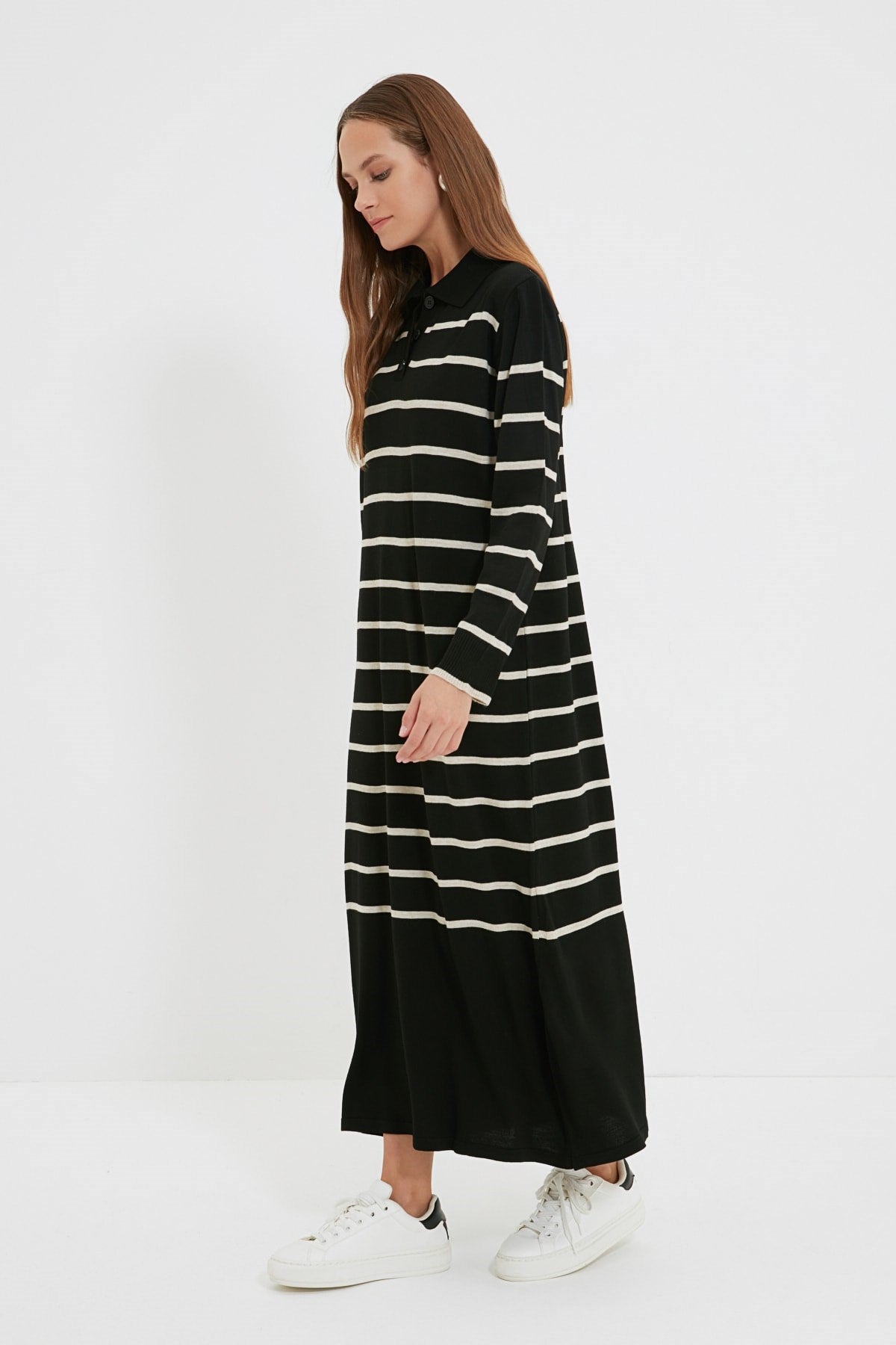 Black Polo Neck Striped Knitwear Dress Tctaw22eb0212