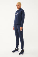 Women's Navy Blue Soft Textured Lycra Fashion Sweatpants 1589 Tb23wl05w1589-1