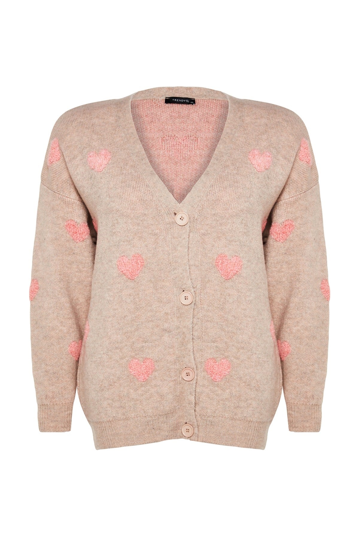 Ecru Heart Pattern Knitwear Cardigan Tbbaw24av00006