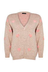 Ecru Heart Pattern Knitwear Cardigan Tbbaw24av00006