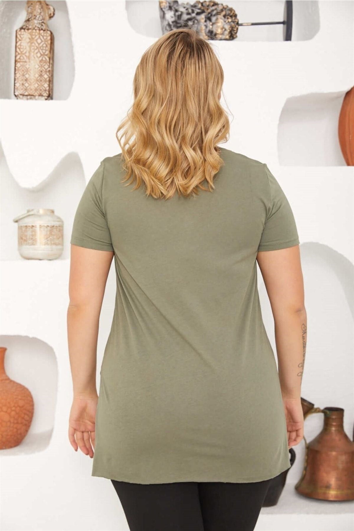 V-neck Slit Basic Tshirt-khaki Sea-ts2105