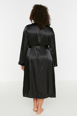 Black Kimono -nightgown Satin 2-piece Set Tbbss22sb00000