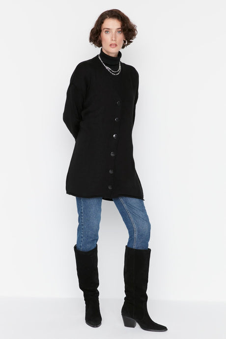 Black Button Closure Knit Cardigan Tctaw23hi00001