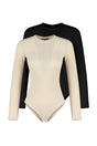 Black-beige 2-piece Pack Half Sleeve Snap Knitted Bodysuit Tctss23uk00062